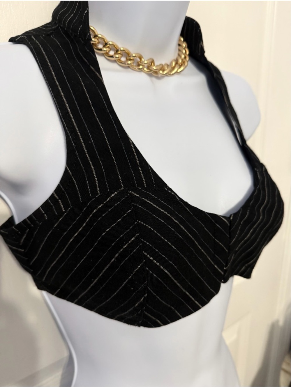 Guess Black Pinstripe Underwire Crop Camisole